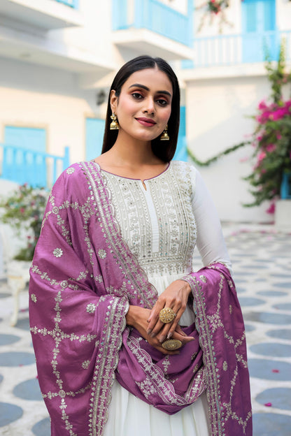 Party Wear Look White Gown With Pink Dupatta