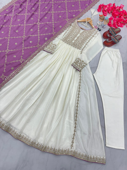 Party Wear Look White Gown With Pink Dupatta