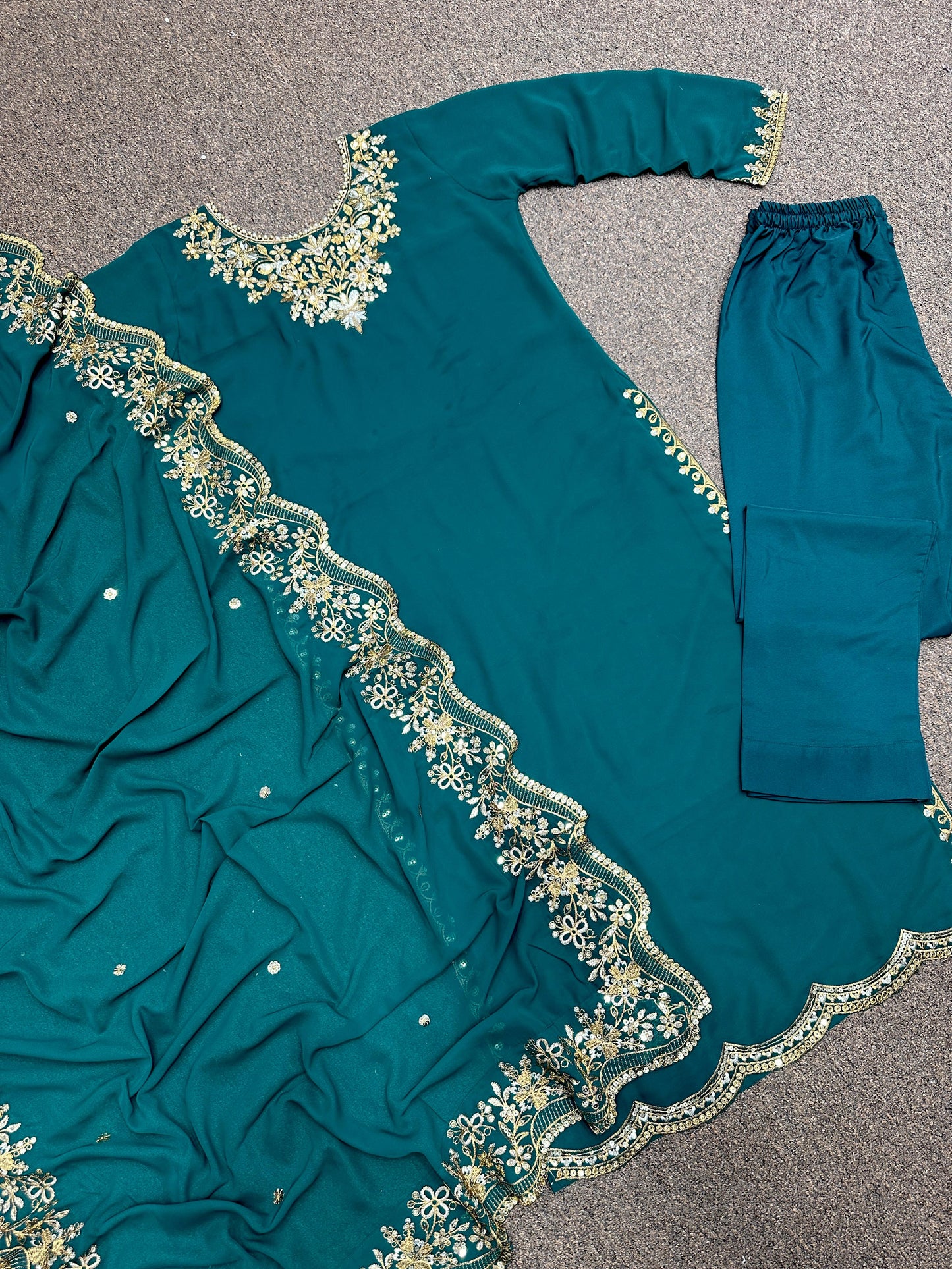 Fancy Embroidery Sequence Work Teal Blue Salwar Suit