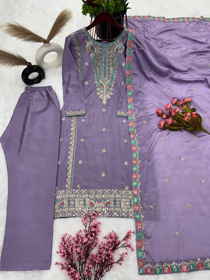 Festive Wear Lavender Sequence Work Kurti Set