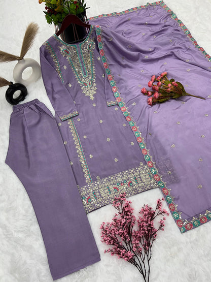 Festive Wear Lavender Sequence Work Kurti Set