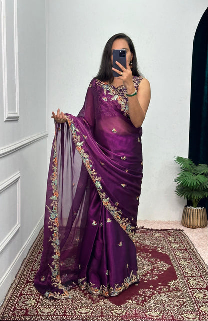 Mesmerizing Wine Color Dori Sequence Work Saree