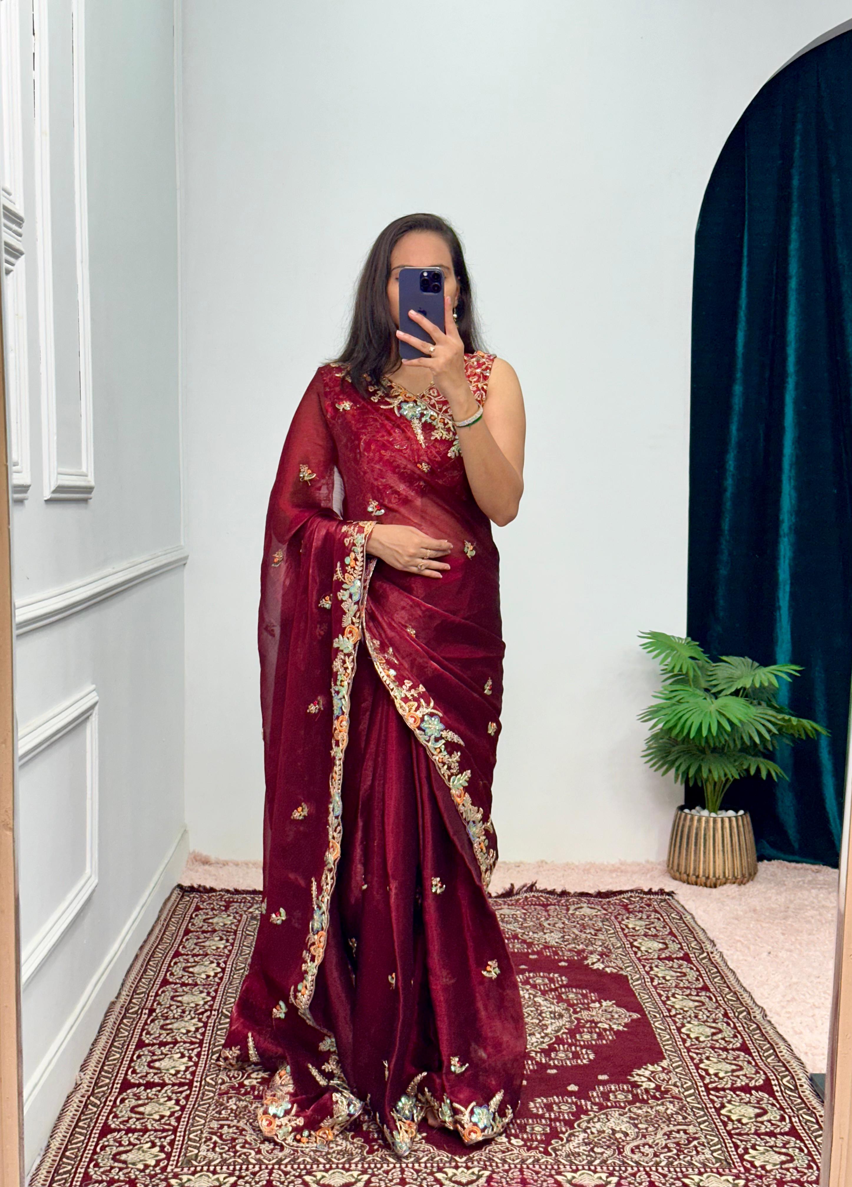 Mesmerizing Maroon Color Dori Sequence Work Saree