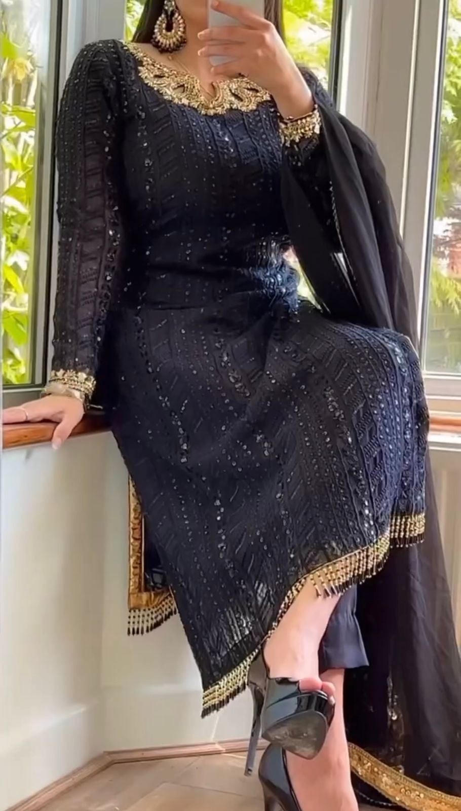 Fantastic Black Color Thread with Sequence Work Salwar Suit