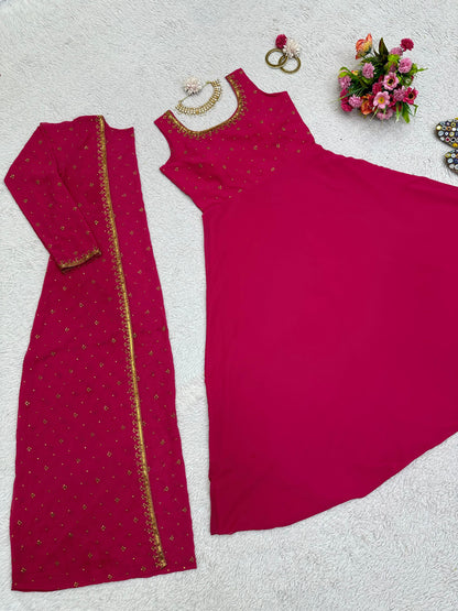 Occasion Wear Pink Color Sequence Work Gown With Shrug