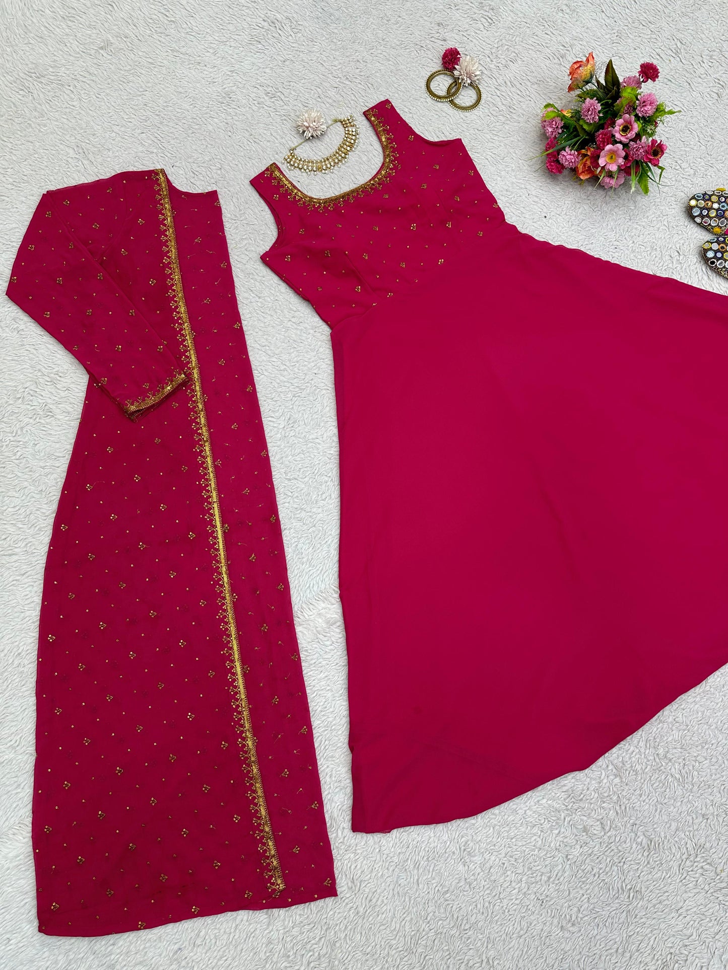 Occasion Wear Pink Color Sequence Work Gown With Shrug