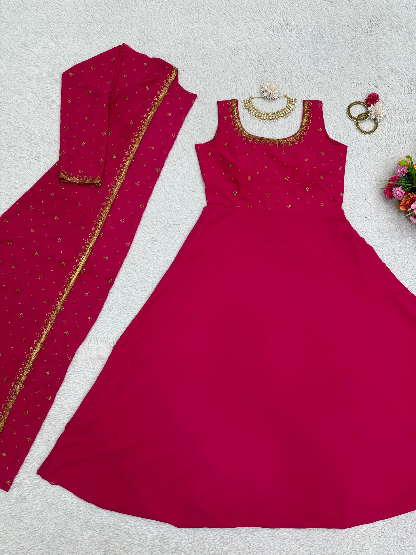 Occasion Wear Pink Color Sequence Work Gown With Shrug