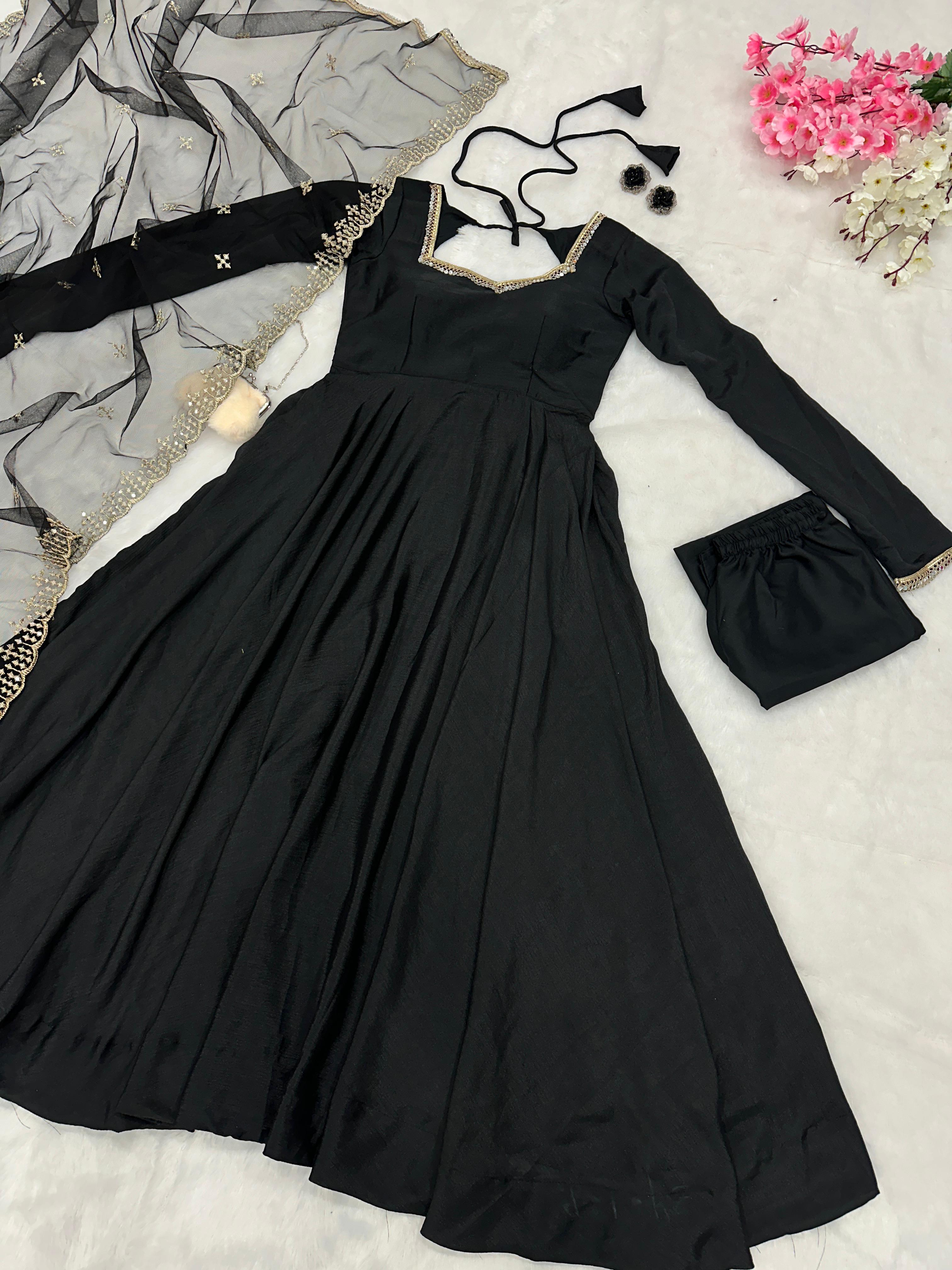 Awesome Black Color Anarkali Gown With Fancy Dupatta