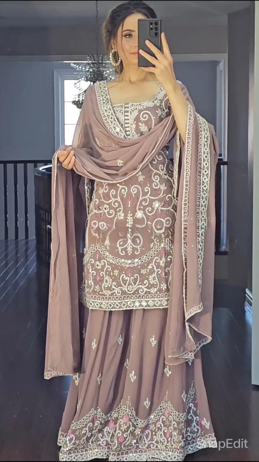 Function Wear Beige Color Heavy Work Sharara Suit