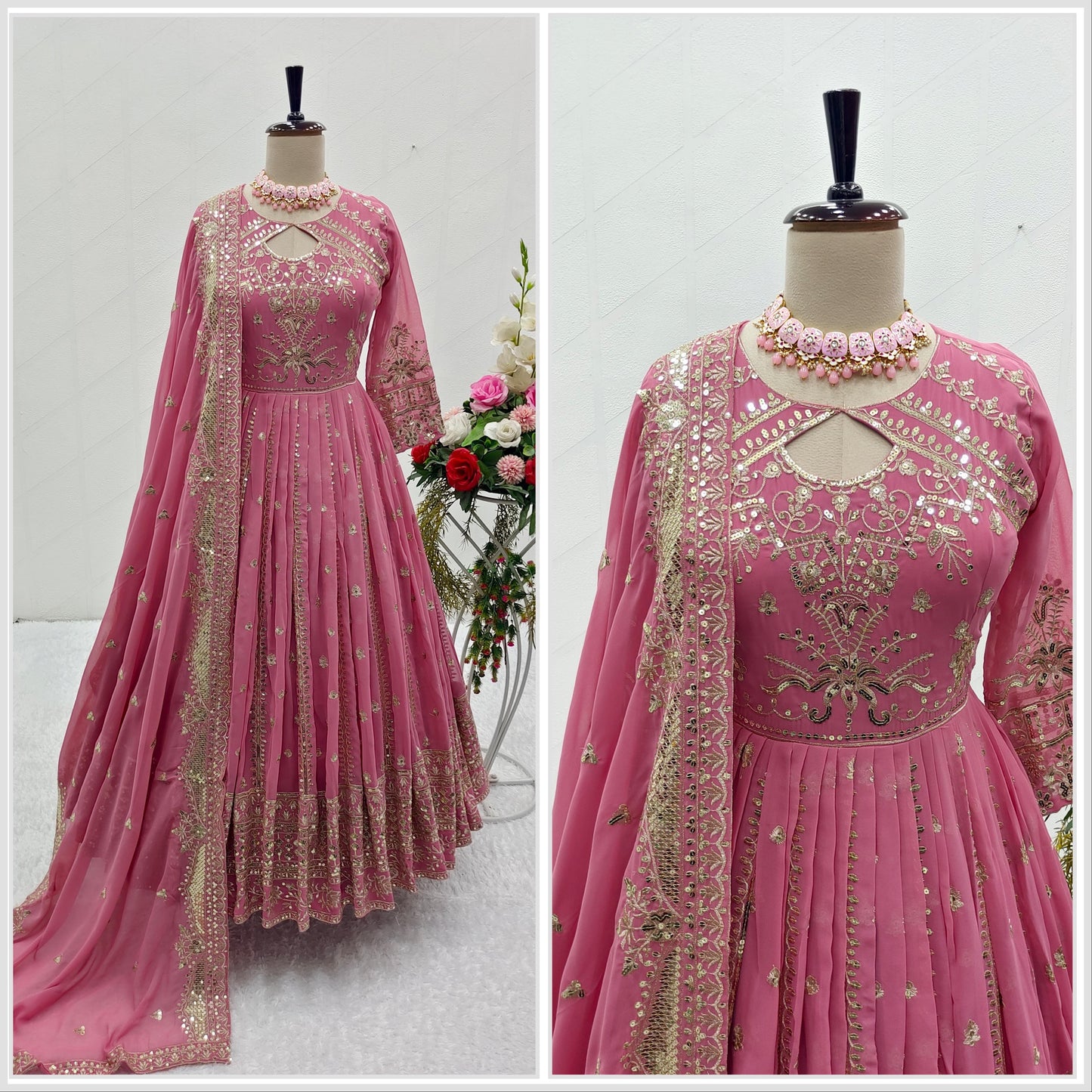 Designer Pink Color Heavy Work Anarkali Gown