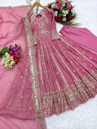 Designer Pink Color Heavy Work Anarkali Gown