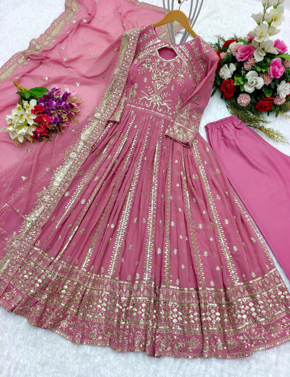 Designer Pink Color Heavy Work Anarkali Gown