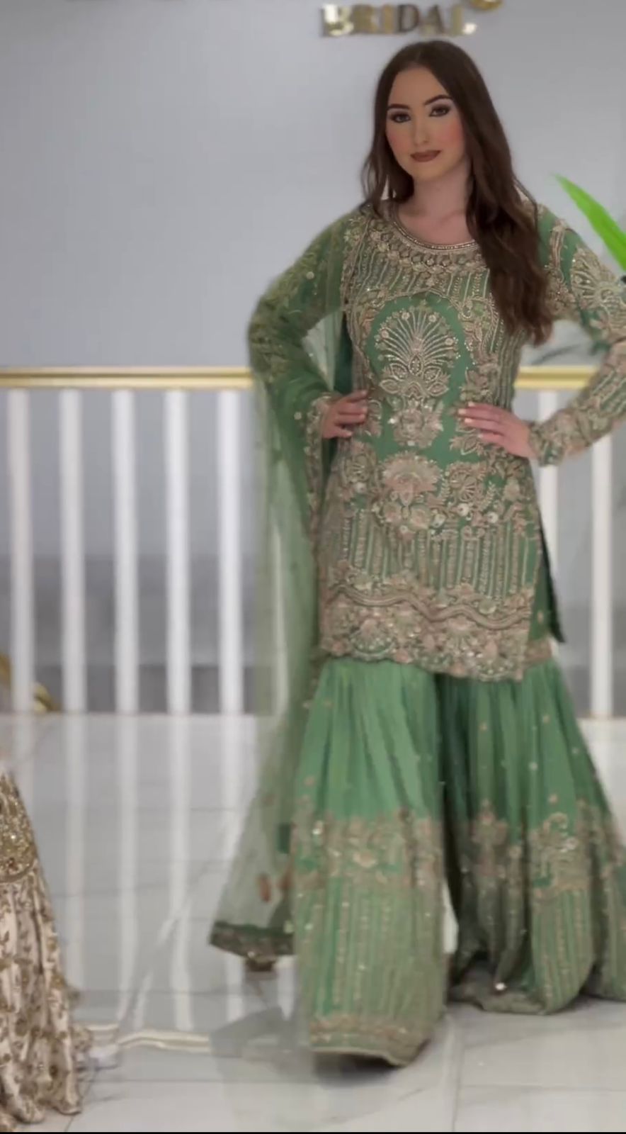 Heavy Sequence Embroidery Work Green Sharara Suit