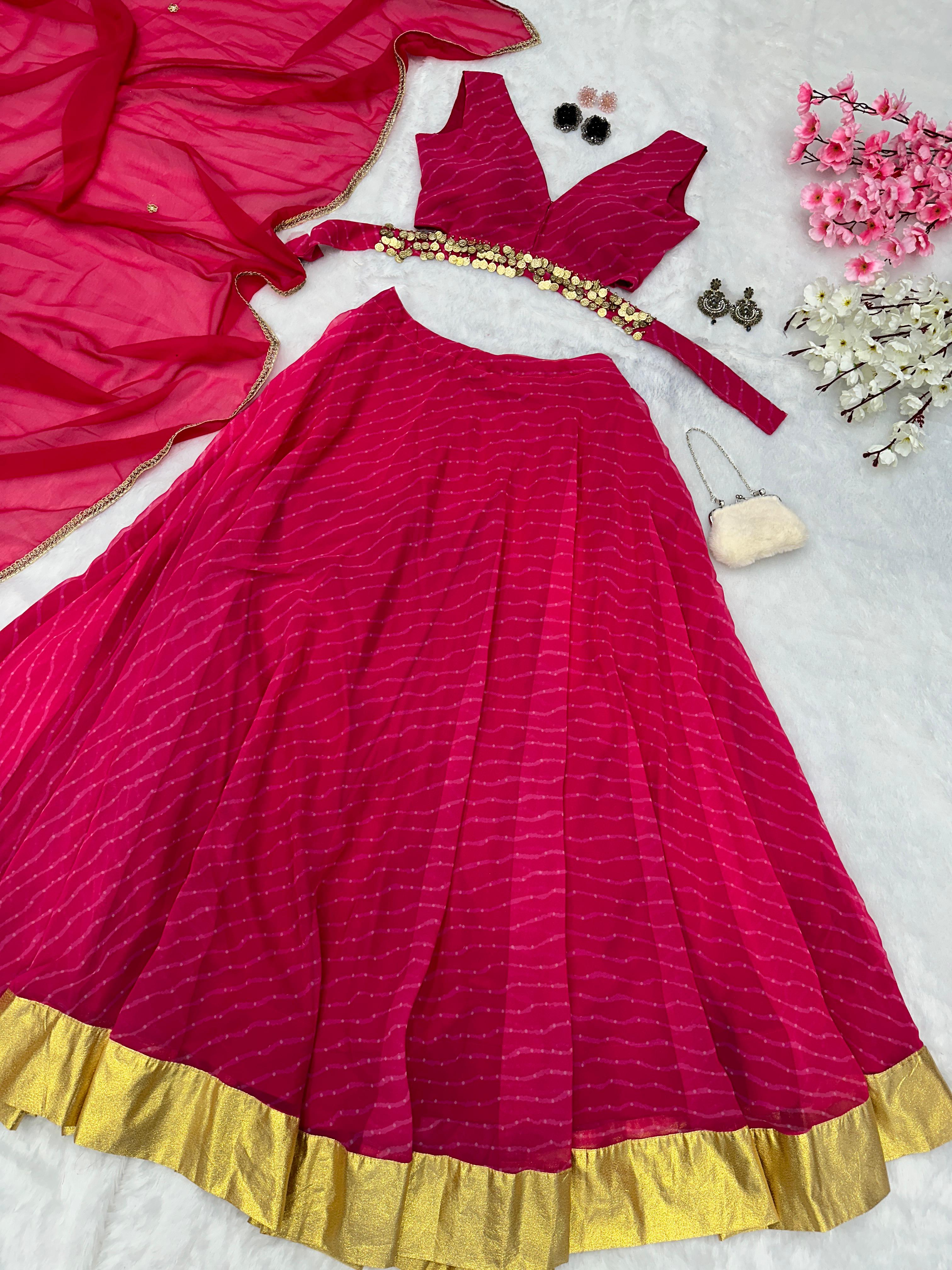 Function Wear Pink Color Printed Georgette Lehenga Choli