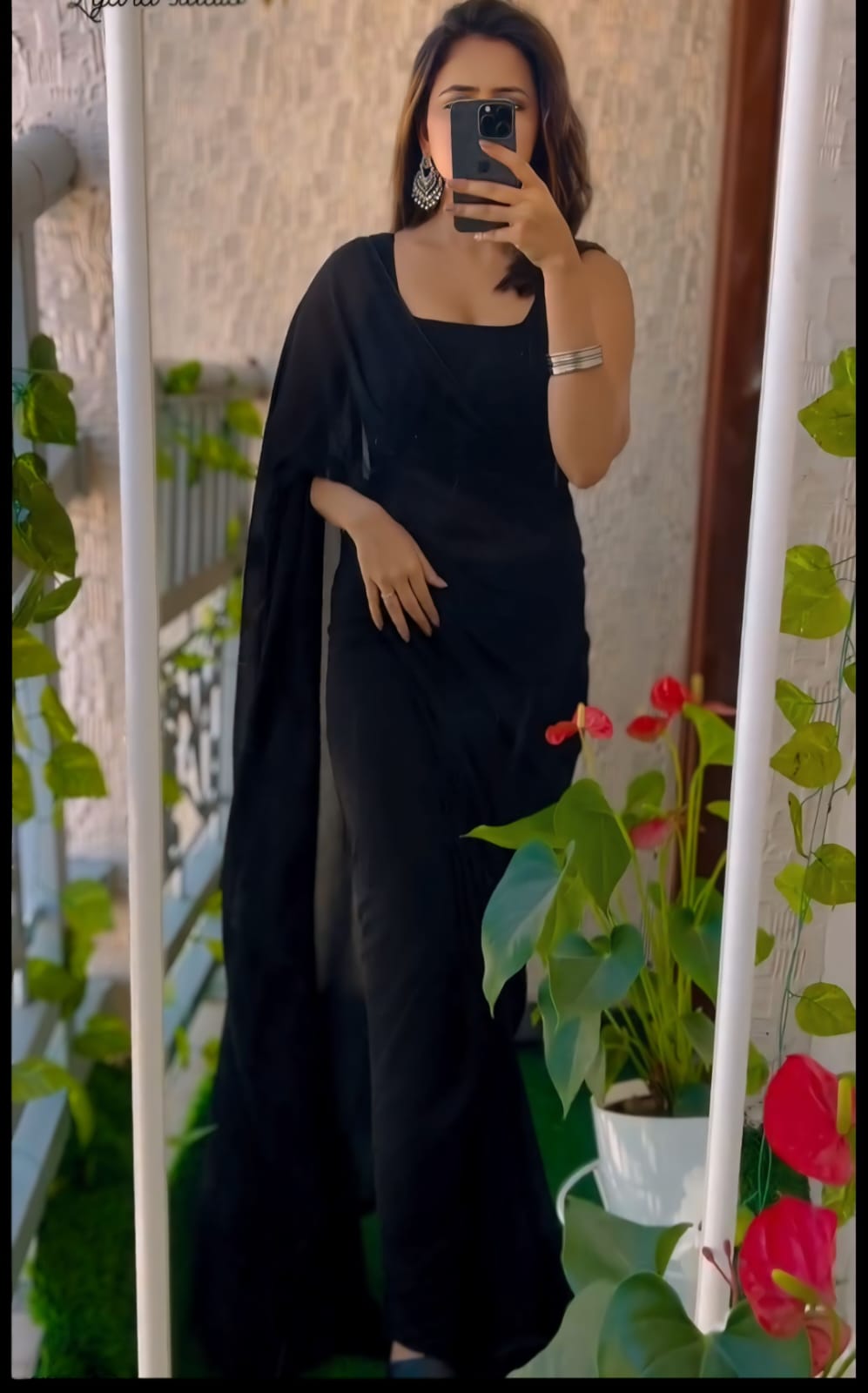 Decent Plain Black Color Ready To Wear Saree