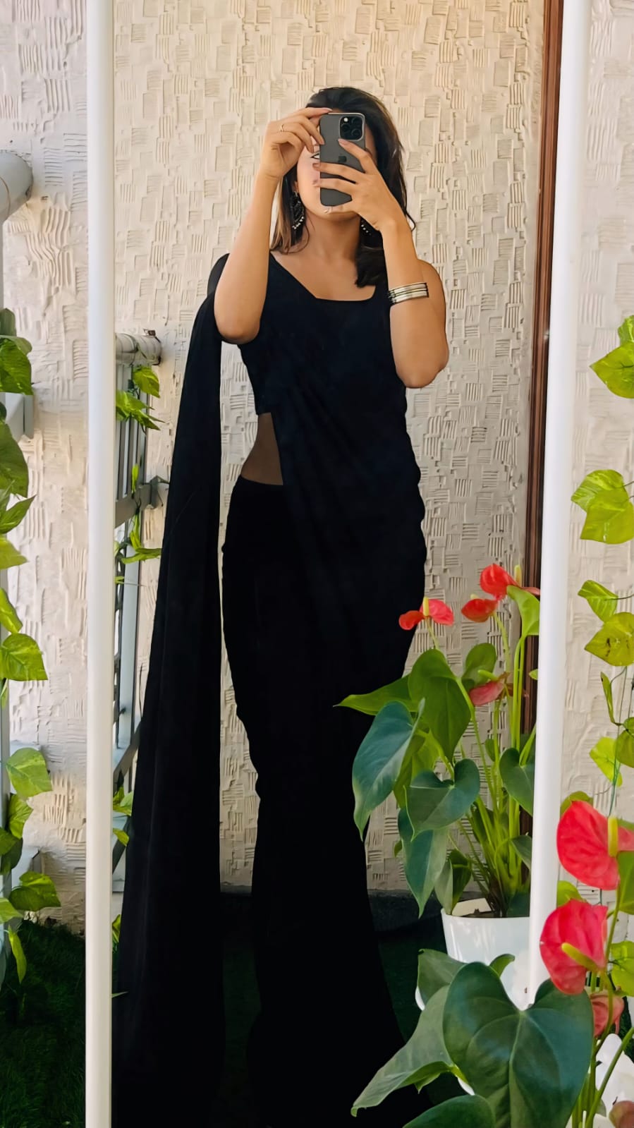 Decent Plain Black Color Ready To Wear Saree