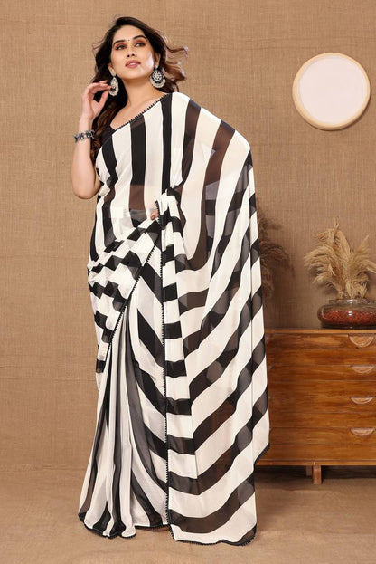 Trendy Black And White Ready To Wear Saree