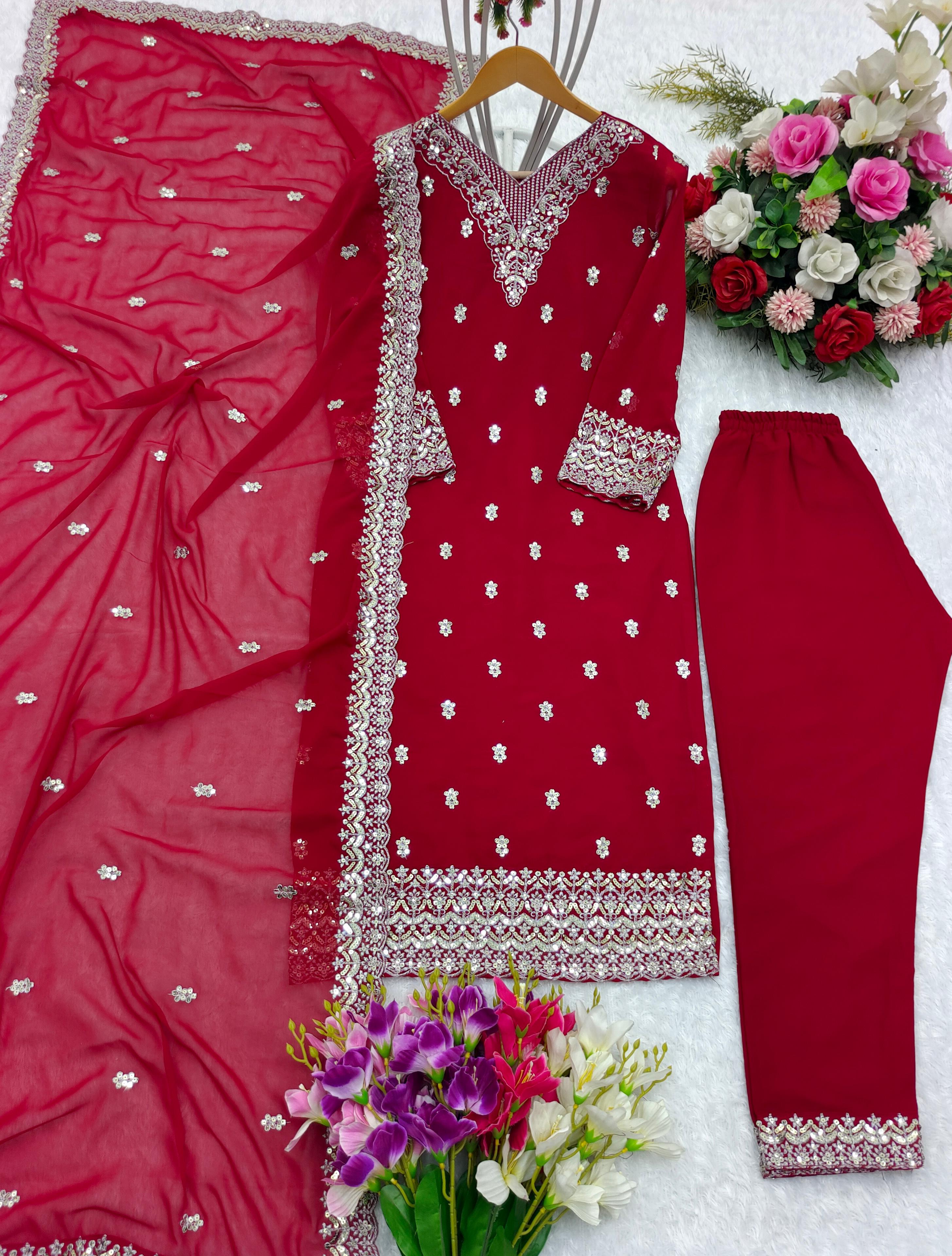 Captivating Embroidery Work Red Color Salwar Suit