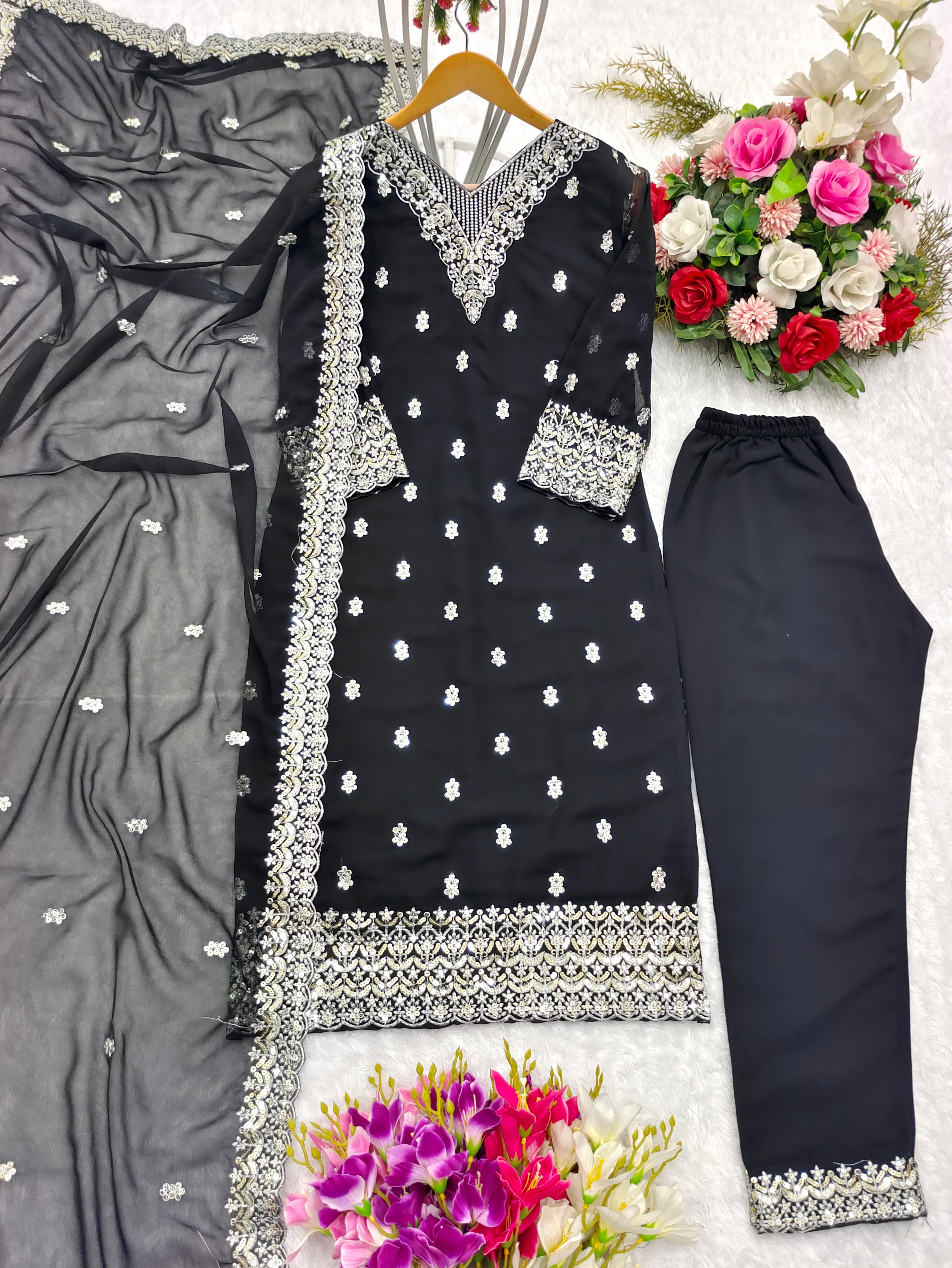 Captivating Embroidery Work Black Color Salwar Suit