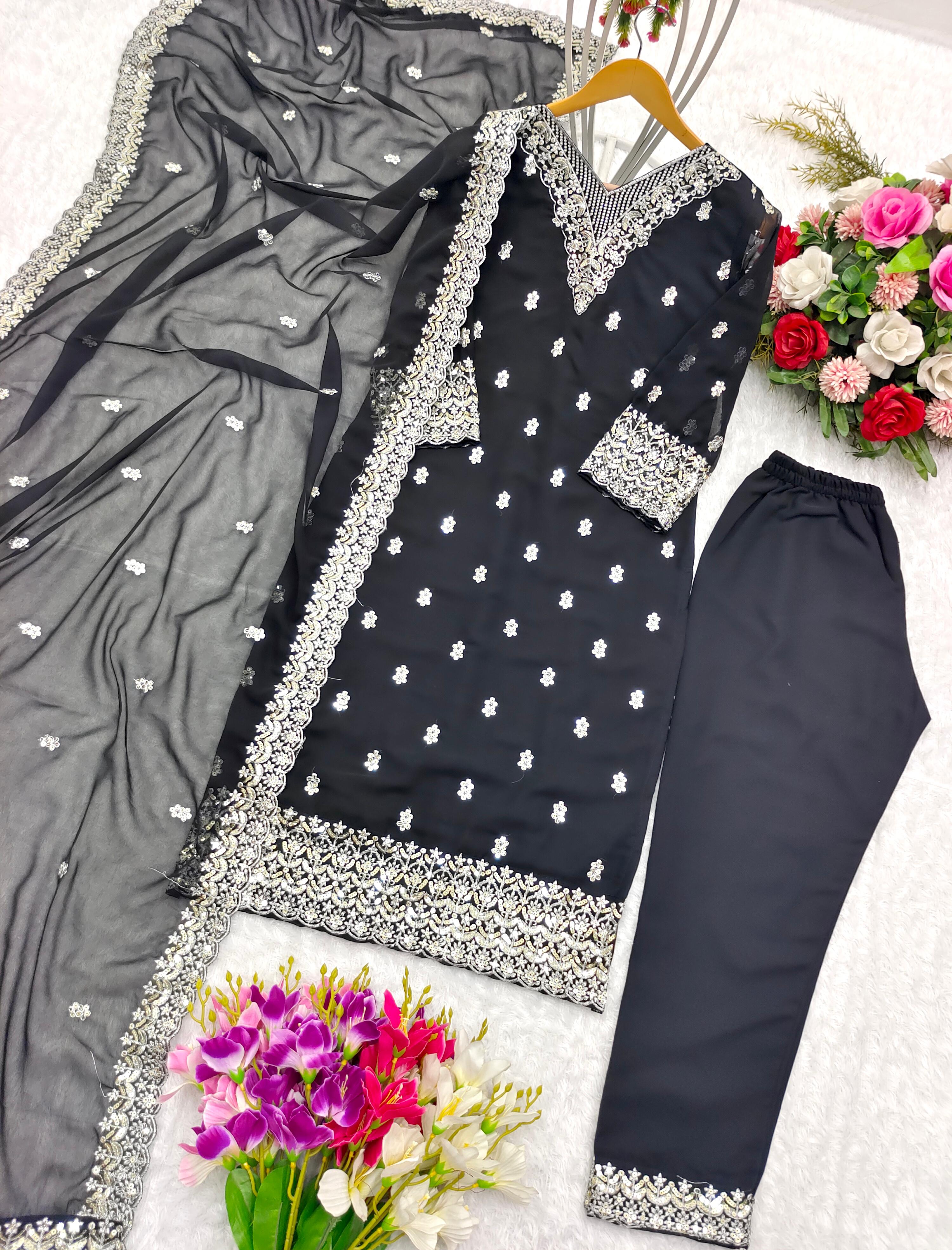 Captivating Embroidery Work Black Color Salwar Suit