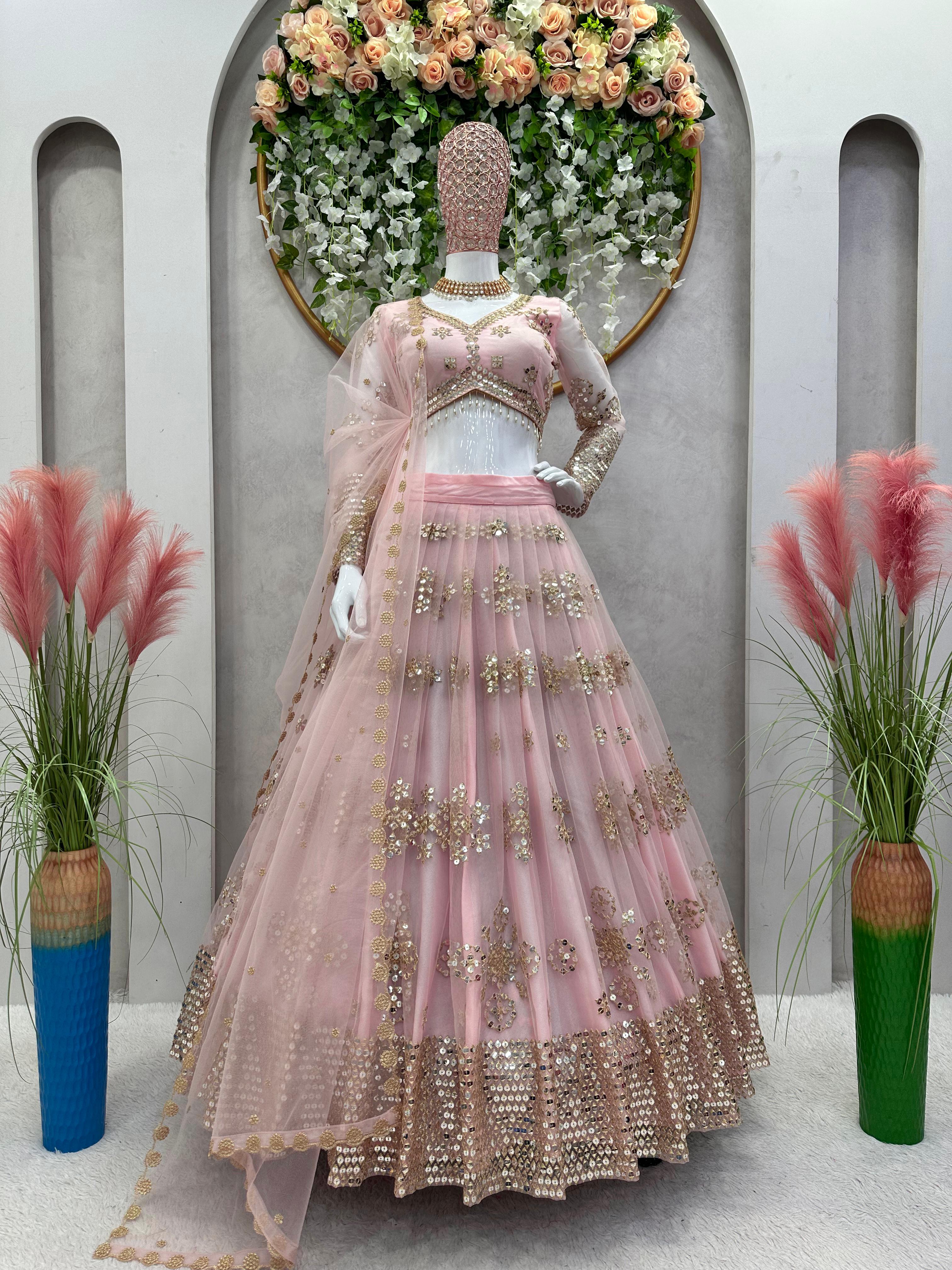 Butterfly Net Sequence Work Light Pink Lehenga Choli