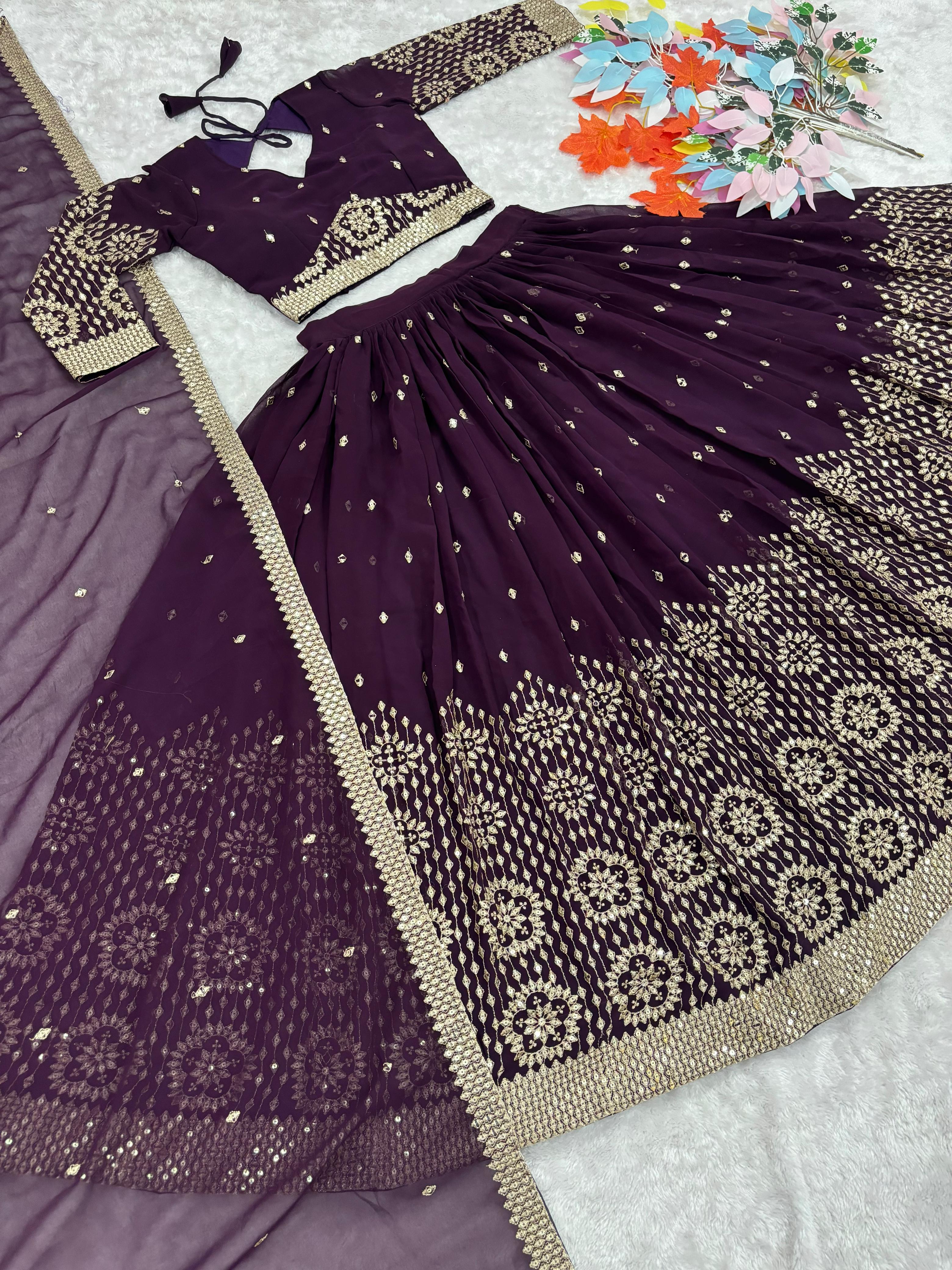 Festival Wear Sequence Thread Work Wine Color Lehenga Choli