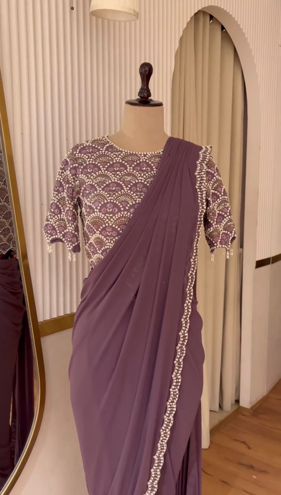 Designer Dusty Pink  Ready To Wear Saree With Work Blouse