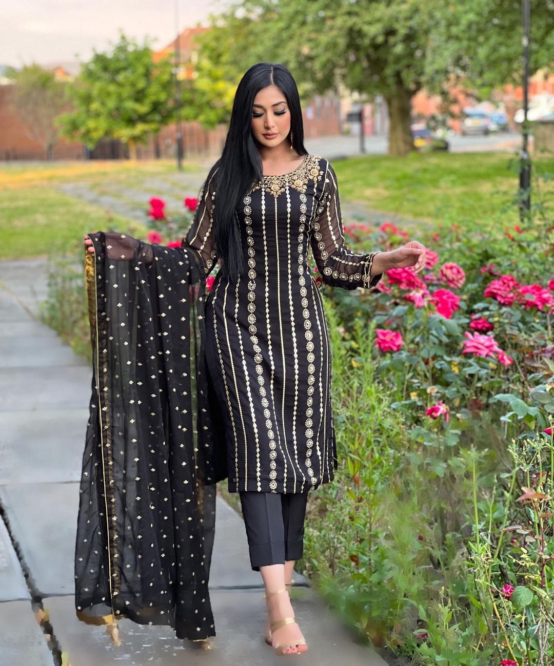 Luxuriant Full Work Black Color Kurti Pant With Dupatta