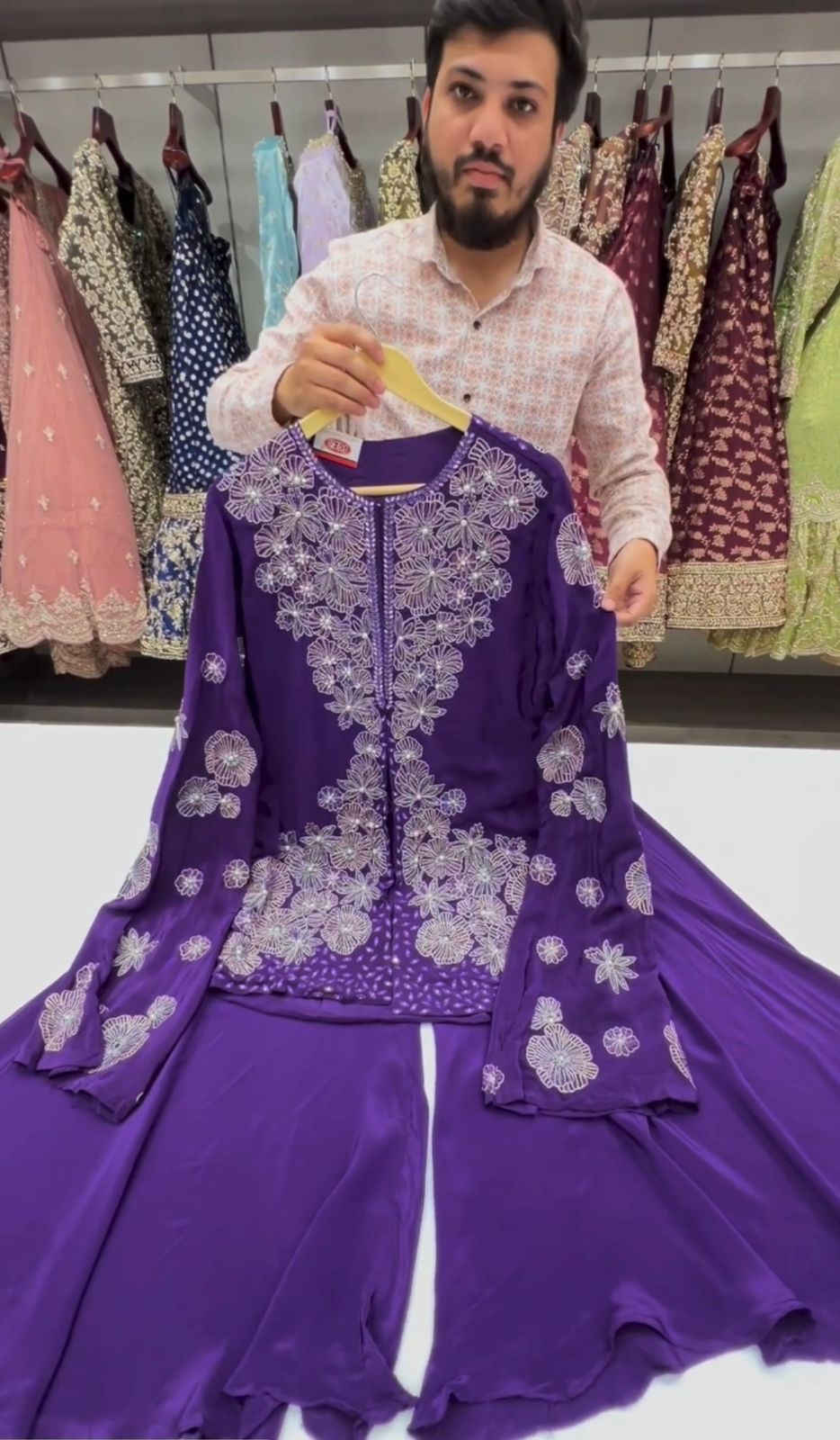 Trendy Embroidery With Peral Work Purple Top With Sharara