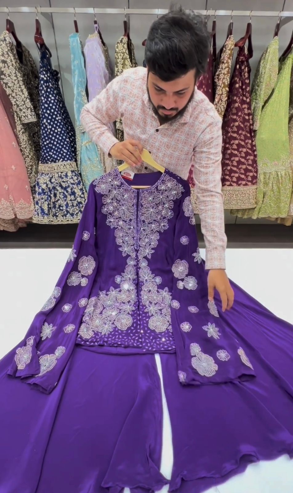 Trendy Embroidery With Peral Work Purple Top With Sharara