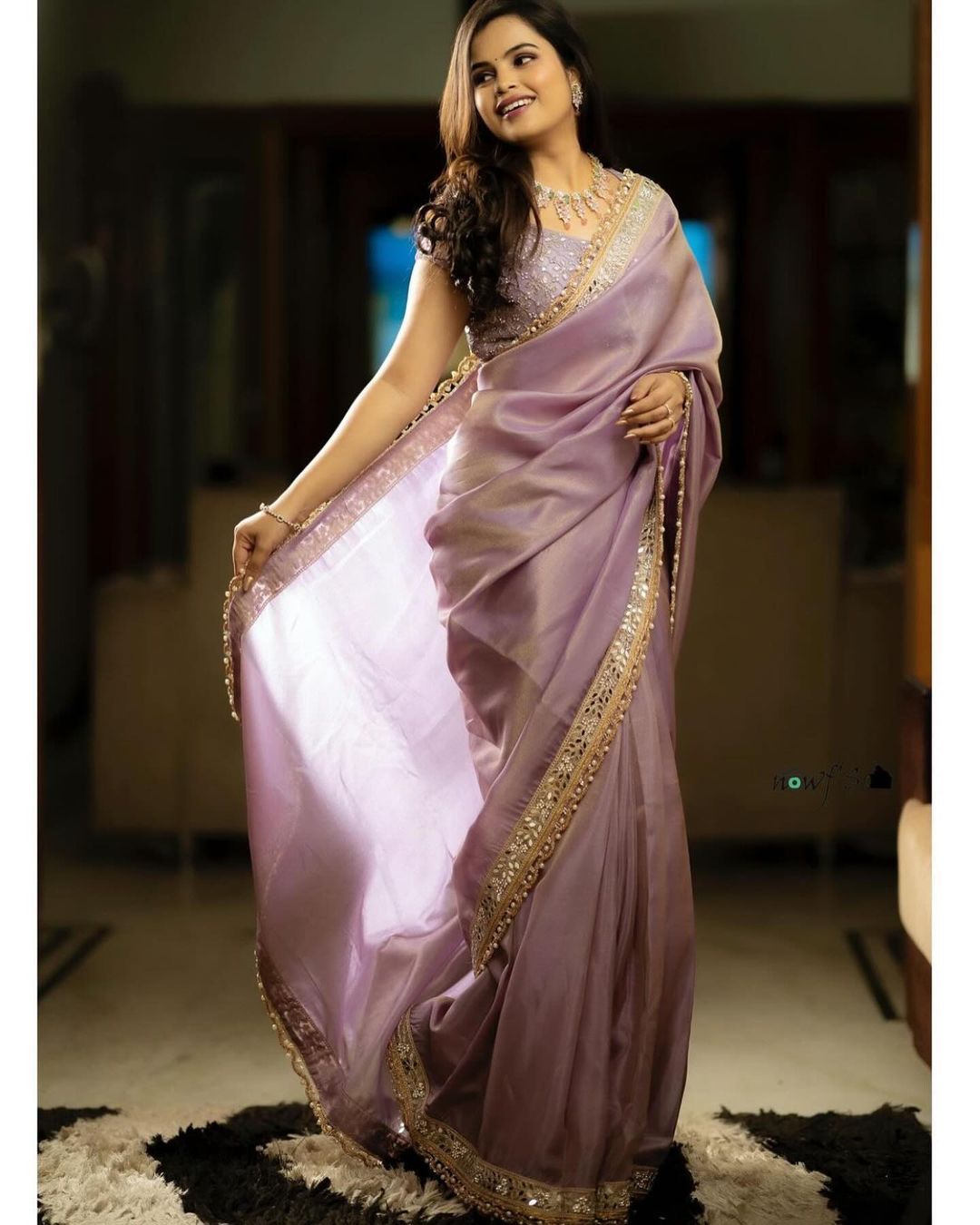 Stunning Sequence Embroidery Work Dusty Pink Saree