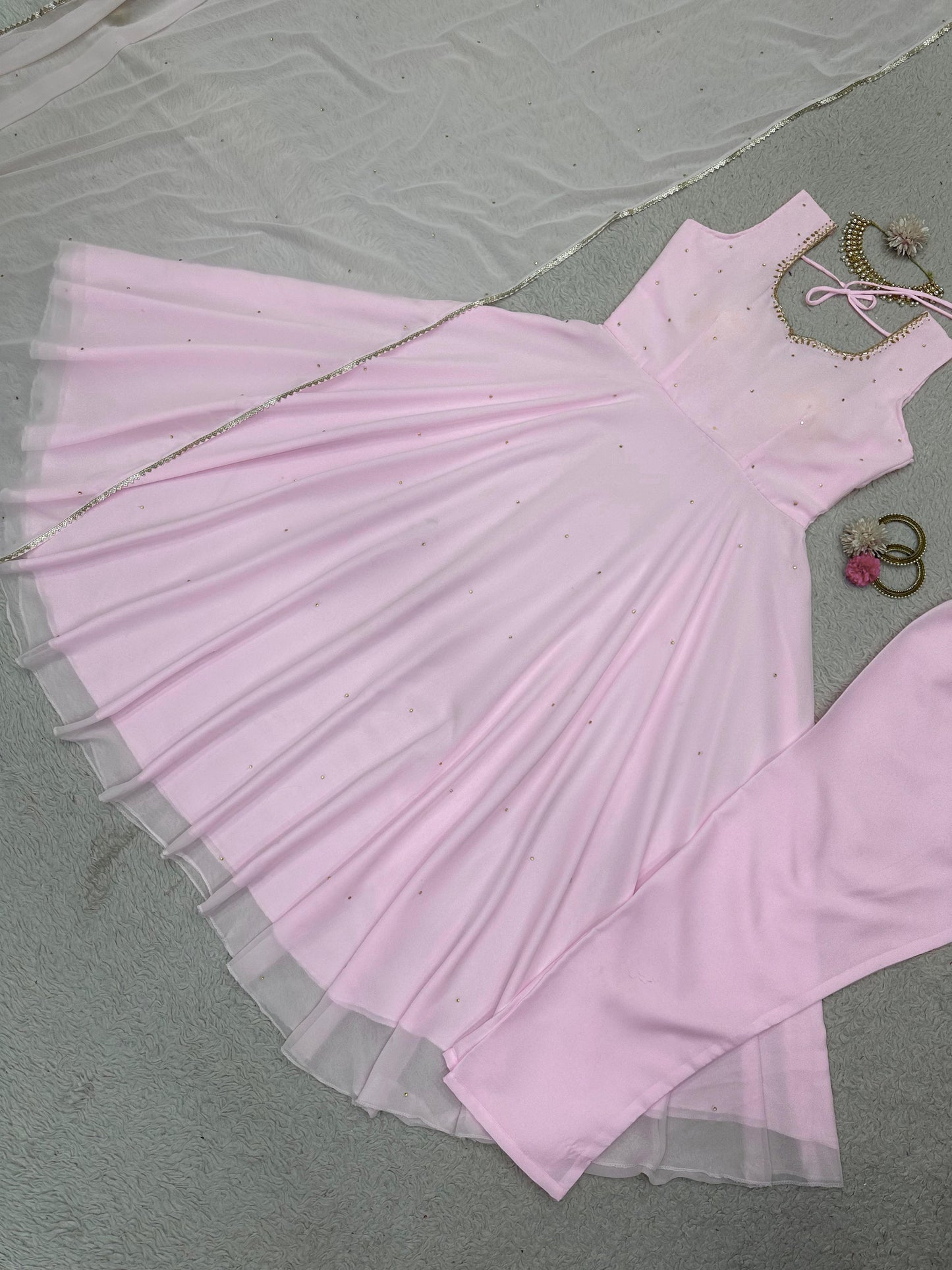 Luxuriant Diamond Work Light Pink Anarkali Gown