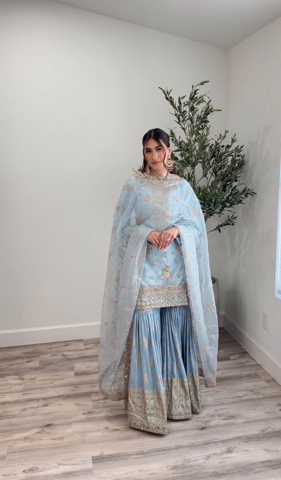 Function Wear Heavy Work Sky Blue Sharara Suit