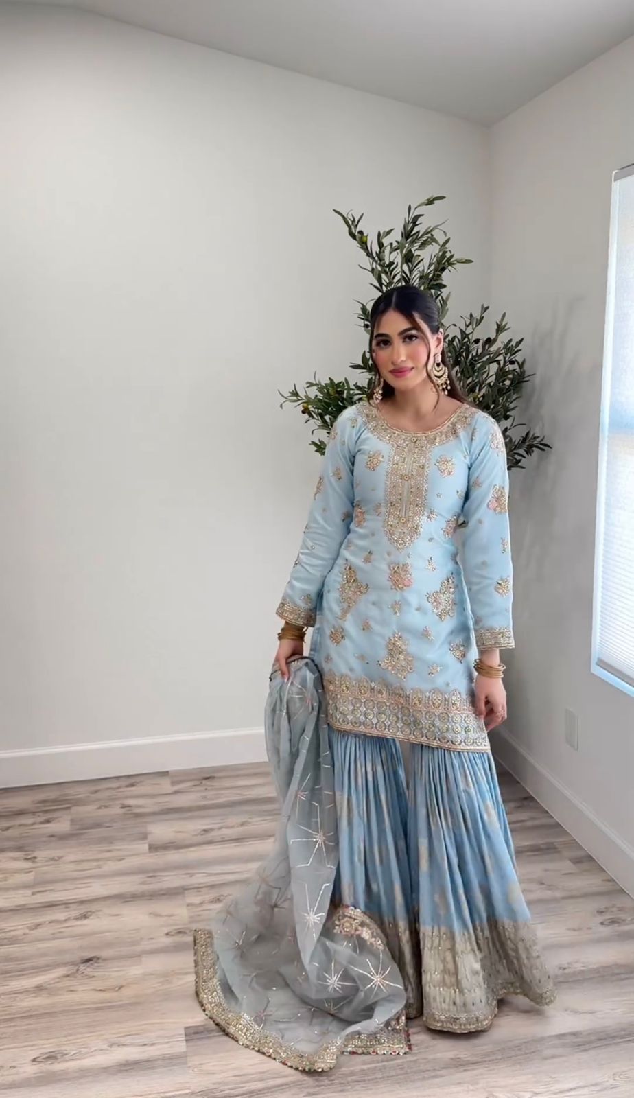 Function Wear Heavy Work Sky Blue Sharara Suit