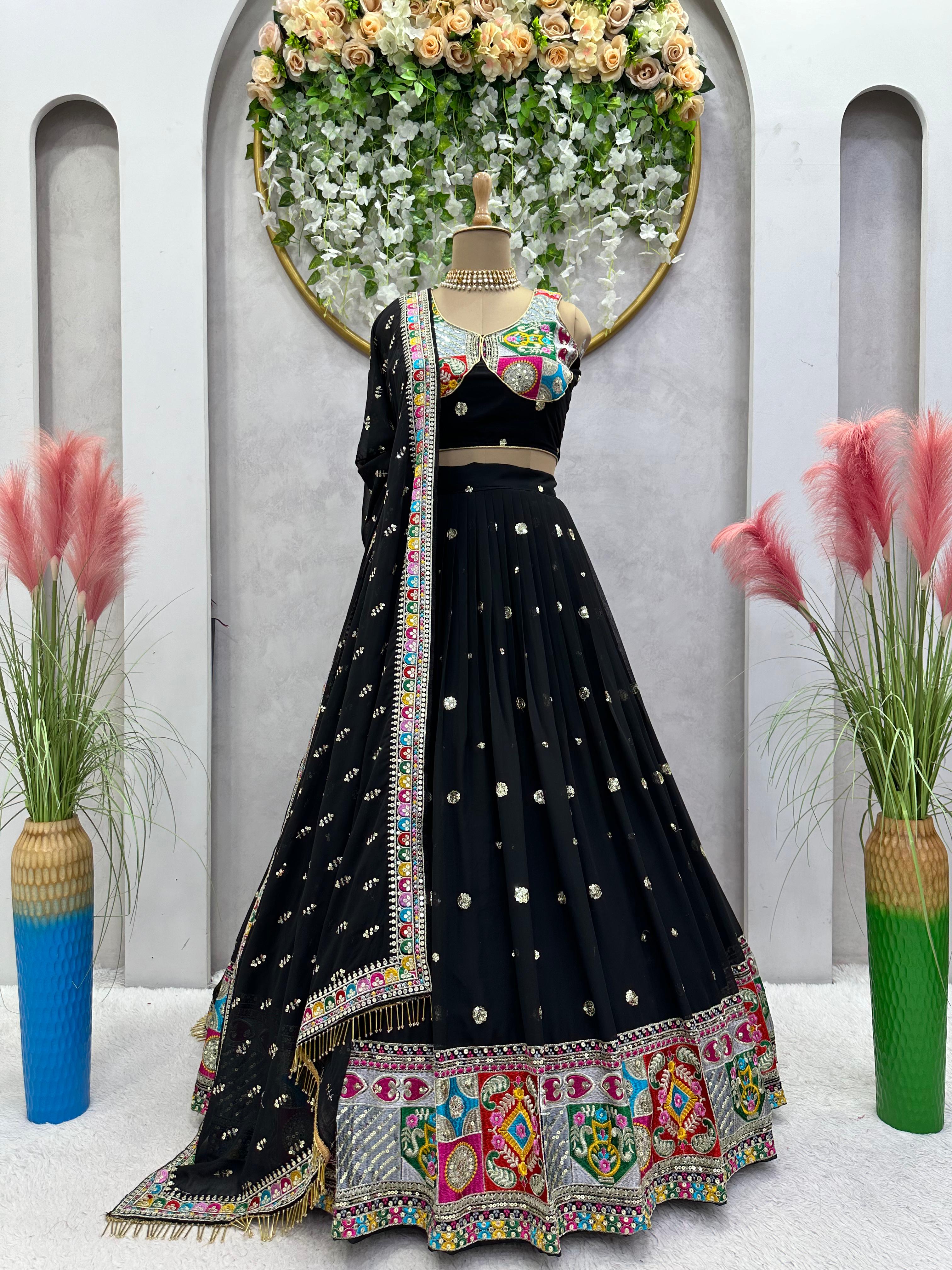 Awesome Black Lehenga Choli With Heavy Embroidery Work