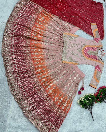 Shining Peach Shade Sequence Work Top With Lehenga