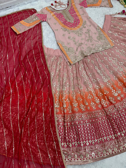 Shining Peach Shade Sequence Work Top With Lehenga