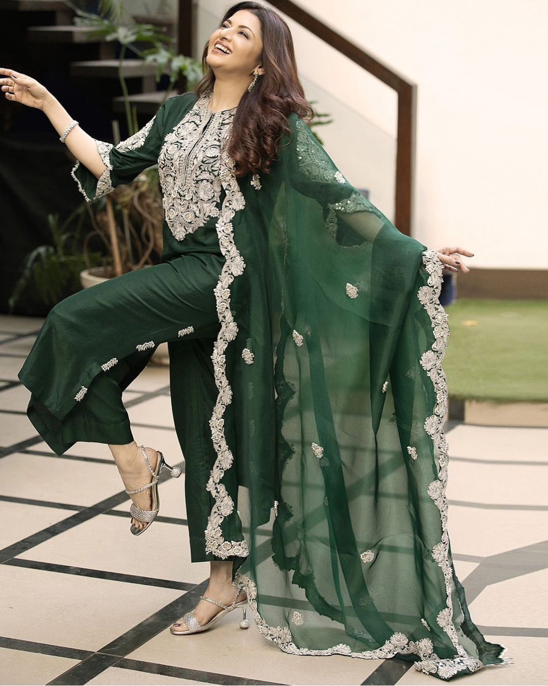 Unique Thread Work Green Color Kurti Pant With Dupatta