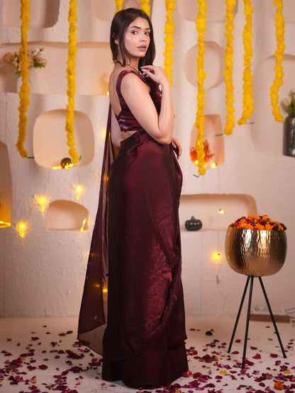 Embellished Spread Shine Maroon Saree