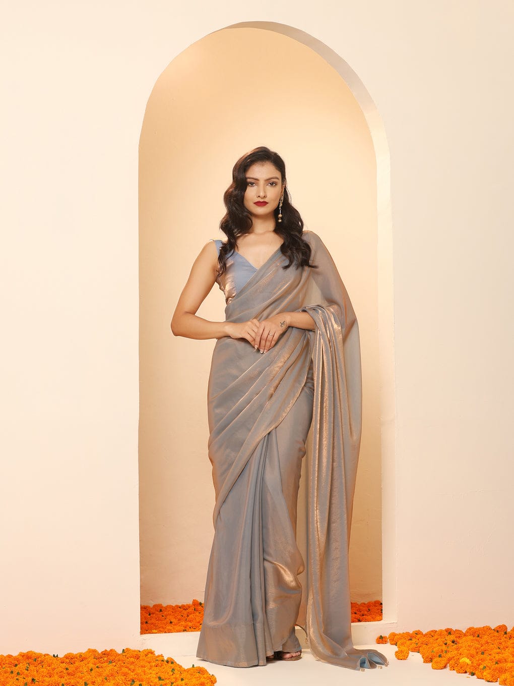 Embellished Spread Shine Grey Saree