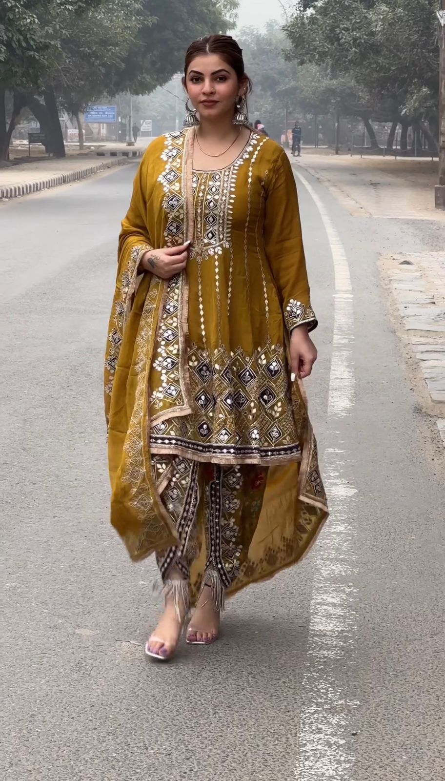 Mustard Sequence Thread Work Punjabi Dhoti Suit