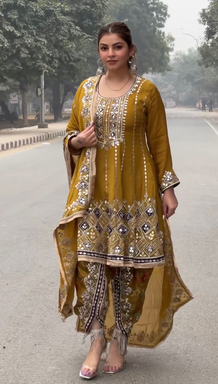 Mustard Sequence Thread Work Punjabi Dhoti Suit