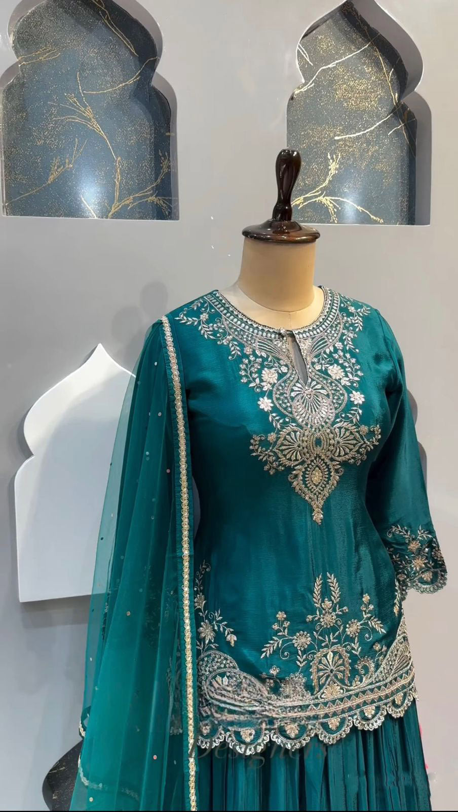 Elegant Teal Blue Color Embroidery Sequence Work Sharara Suit