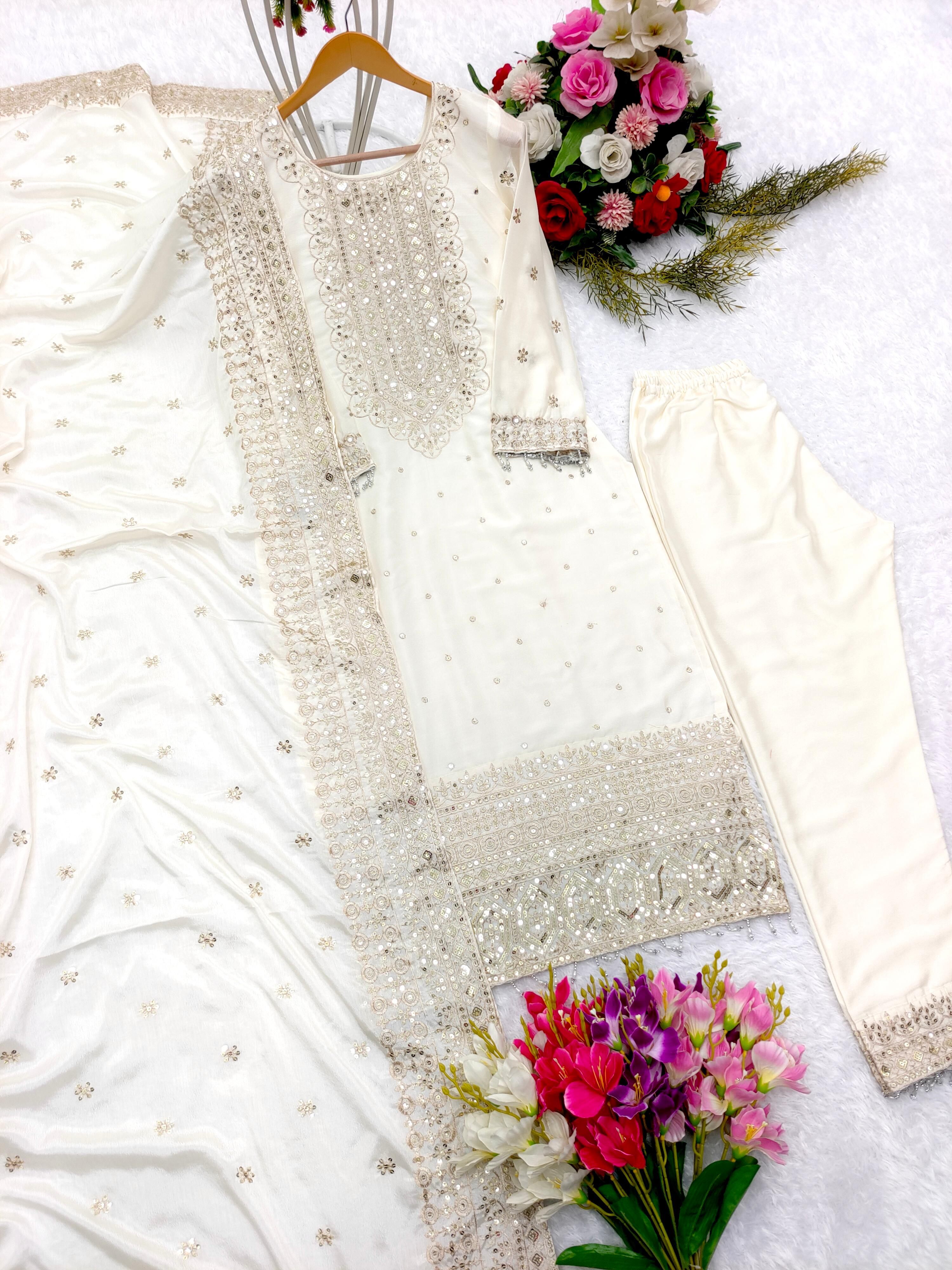 White Color Embroidery Work Terrific Salwar Suit