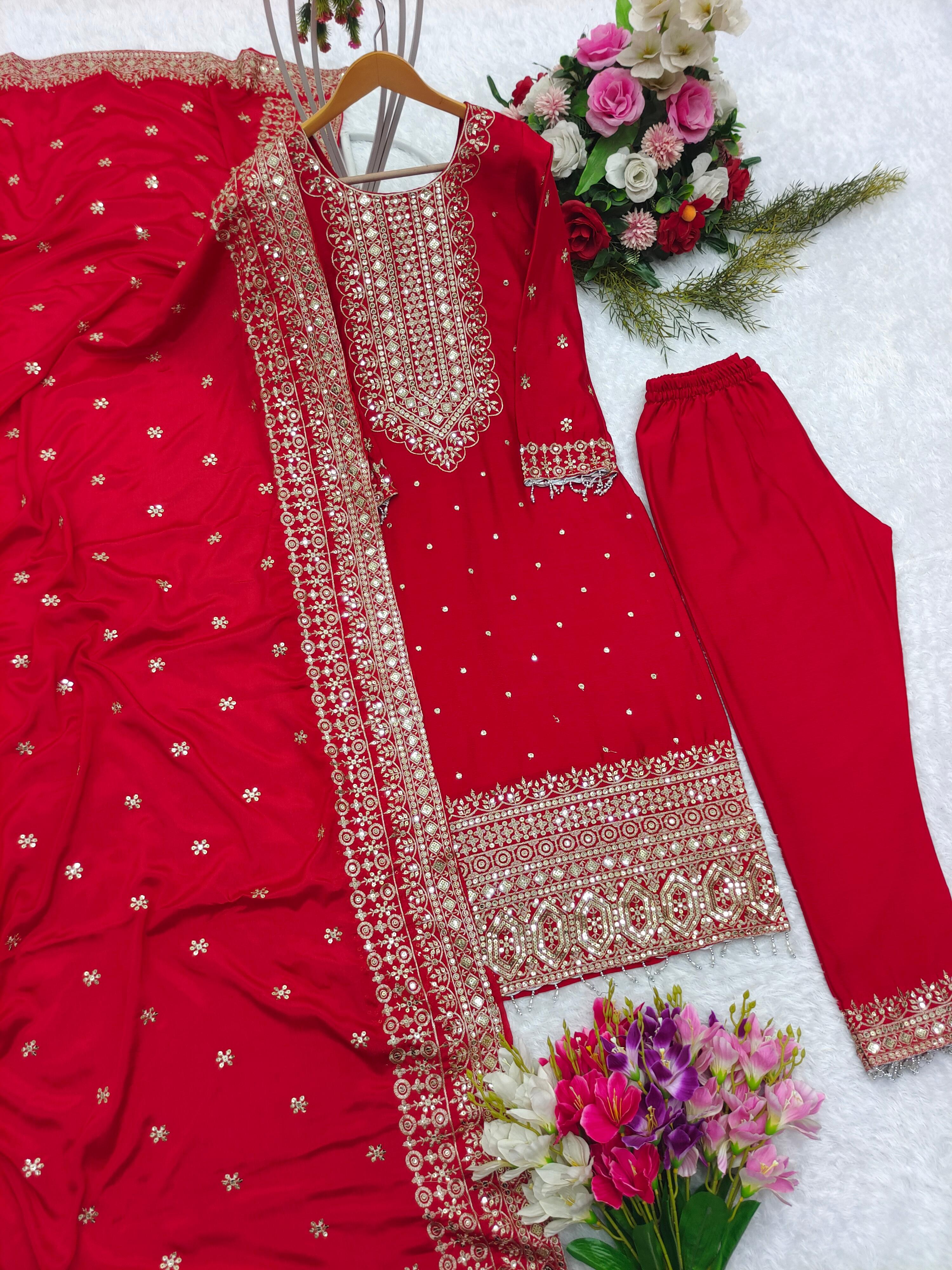 Red Color Embroidery Work Terrific Salwar Suit