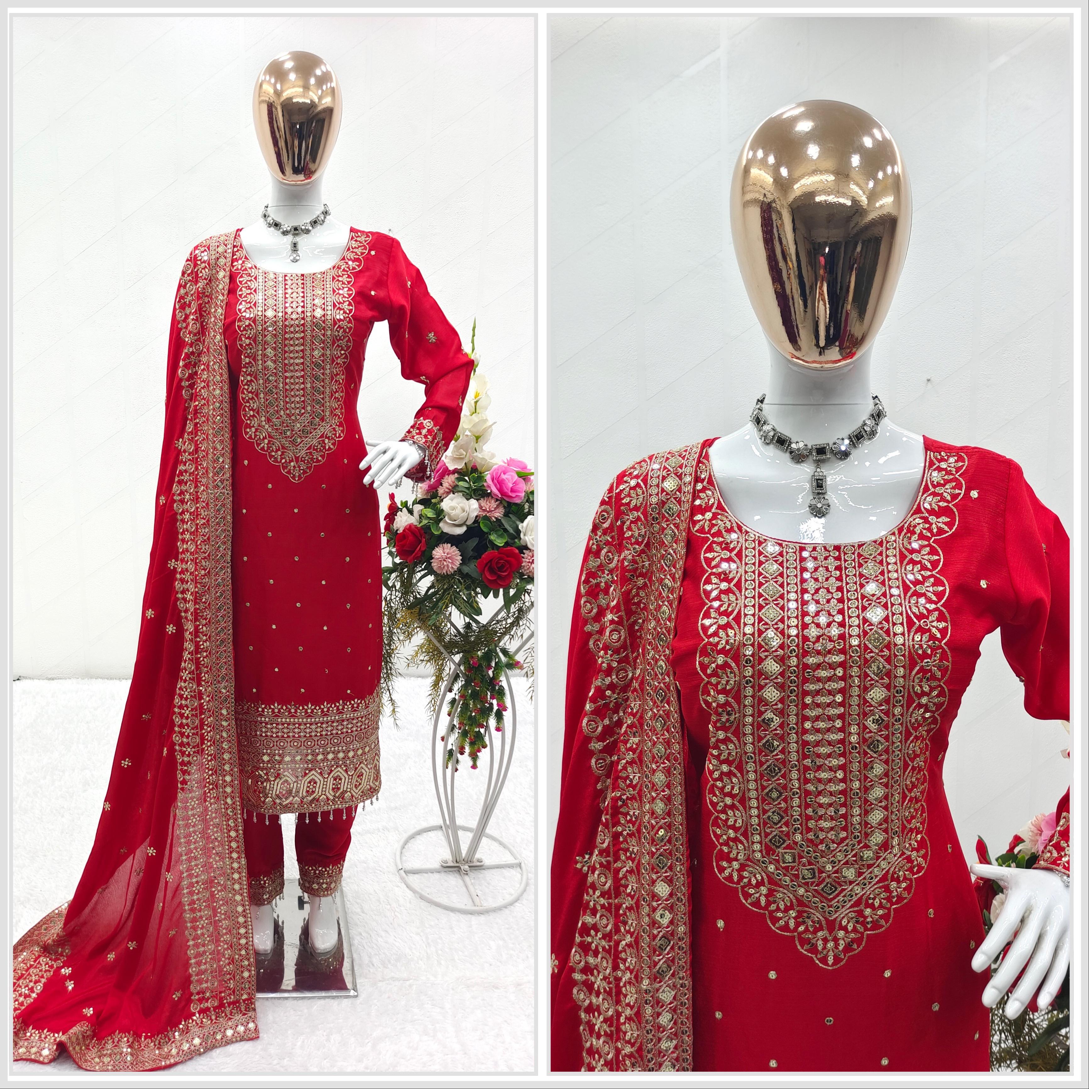 Red Color Embroidery Work Terrific Salwar Suit