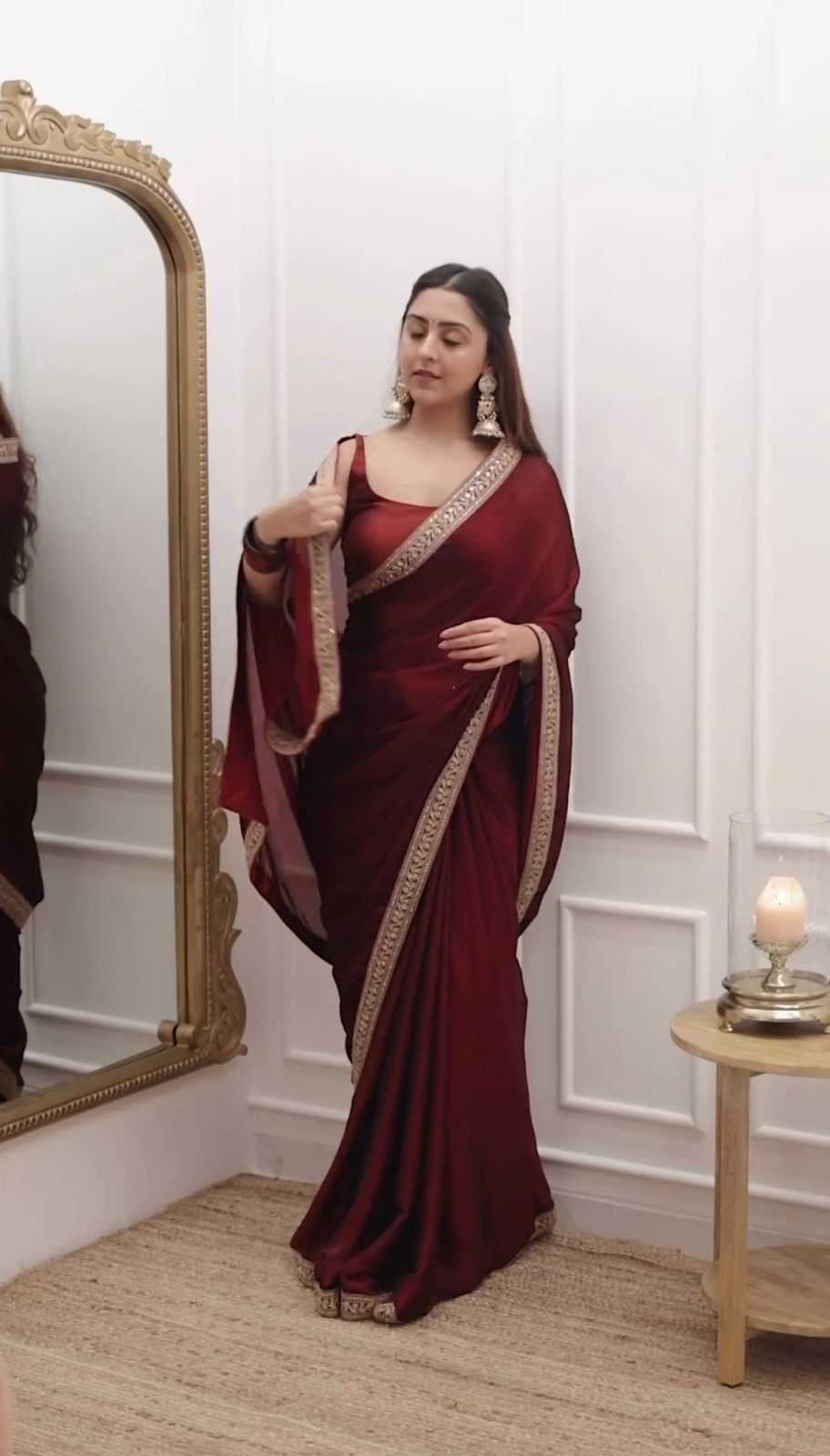 Thread Sequence Lace Border Maroon Pretty Saree