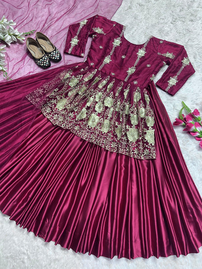 Heavy Diamond Embroidery Work Maroon Color Top With Lehenga