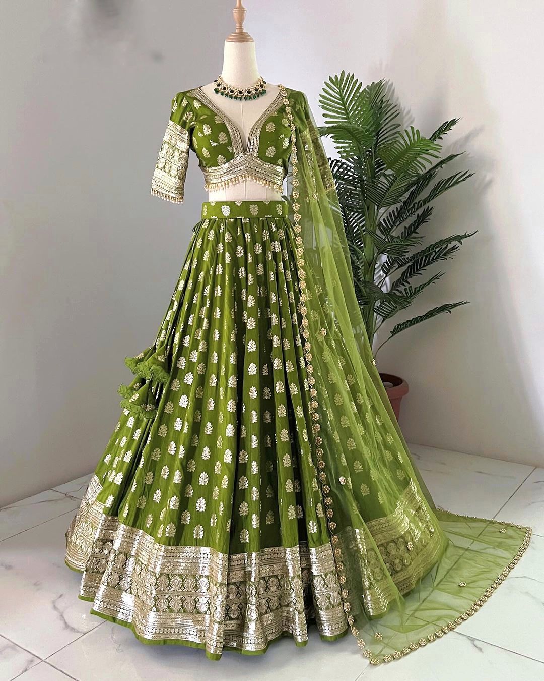 Full Heavy Embroidery Sequence Work Green Lehenga Choli