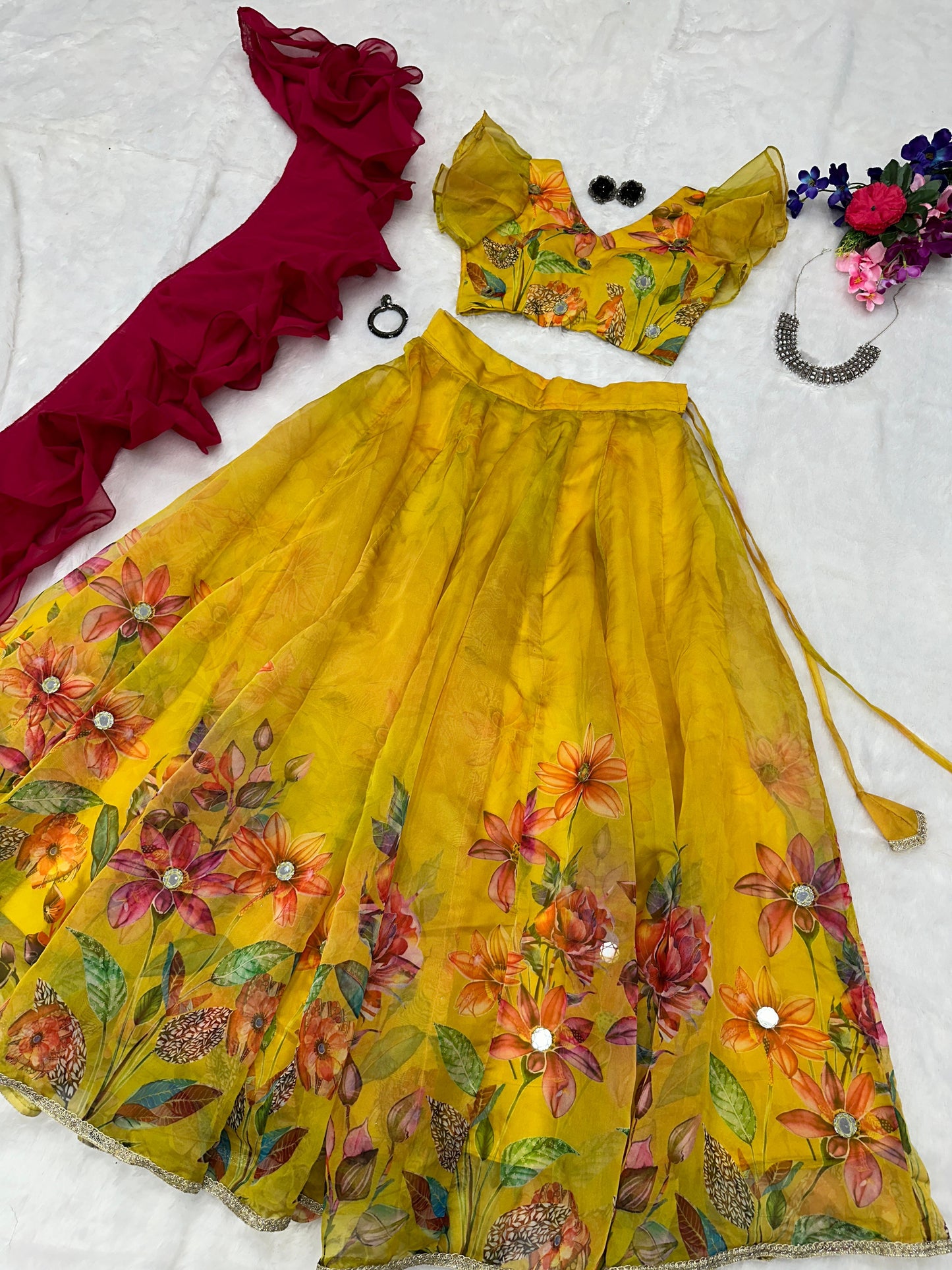 Haldi Wear Fully Stitched Yellow Color Lehenga Choli